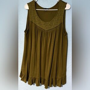 RXB Olive Sleeveless Top with Lace Accent long length